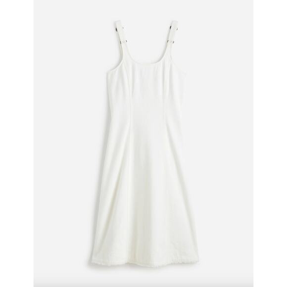 Madewell Denim Scoopneck Midi Dress Pure White Wash A Line Minimalist Medium NWT - Picture 6 of 15